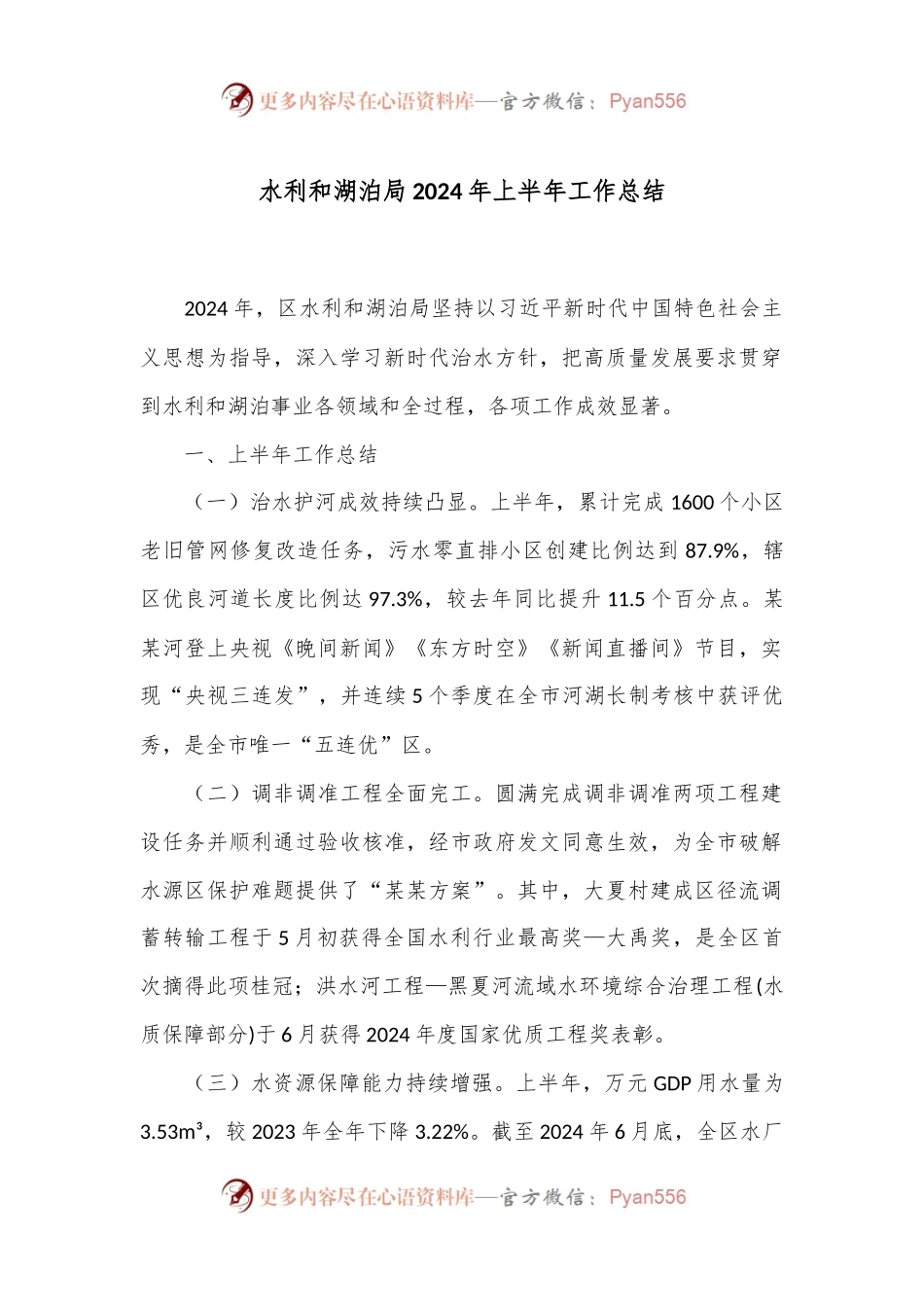 水利和湖泊局2024年上半年工作总结.docx_第1页