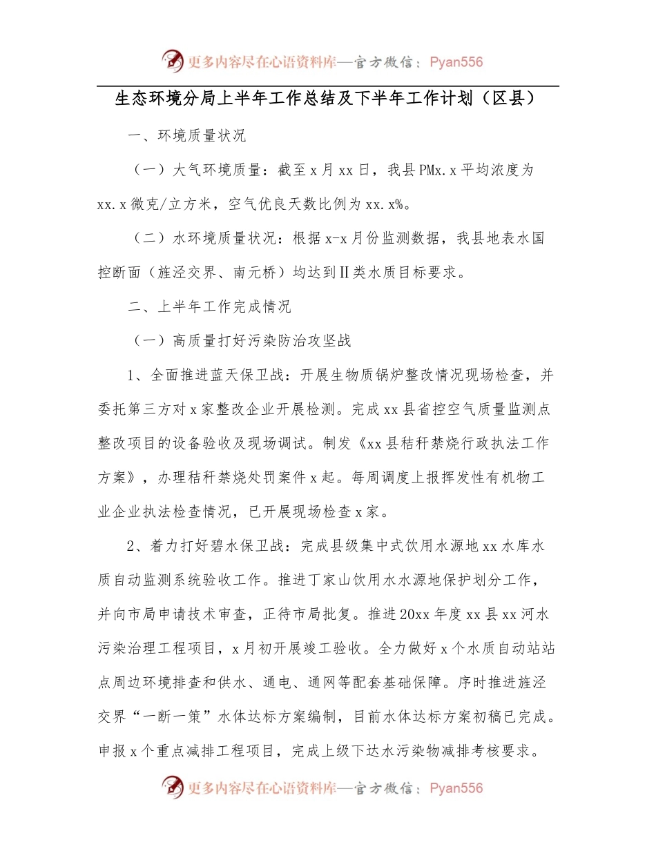 生态环境分局上半年工作总结及下半年工作计划[区县].docx_第1页