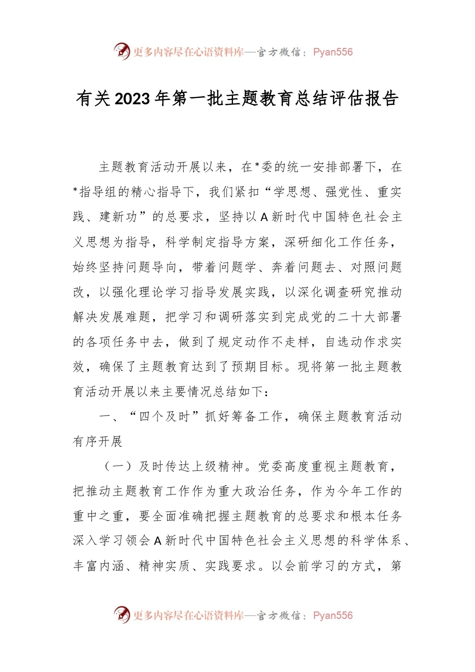 有关2023年第一批主题教育总结评估报告.docx_第1页