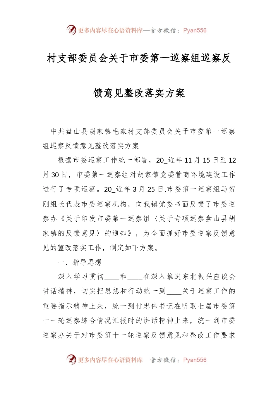 村支部委员会关于市委第一巡察组巡察反馈意见整改落实方案.docx_第1页