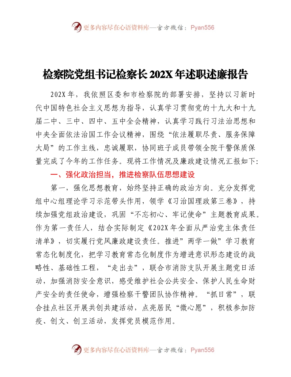 检察院党组书记检察长202X年述职述廉报告.docx_第1页