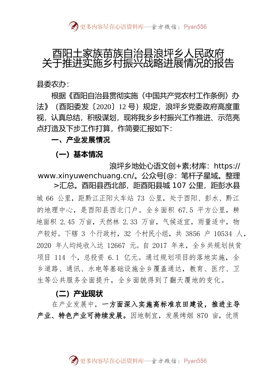 浪坪乡人民政府关于推进实施乡村振兴战略进展情况的报告12.28.docx_第1页