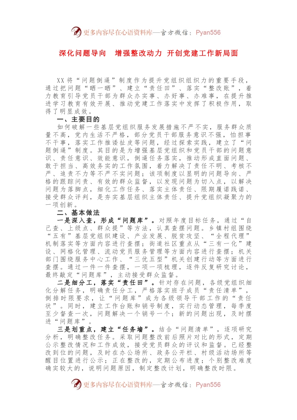 深化问题导向 增强整改动力 开创党建工作新局面.docx_第1页