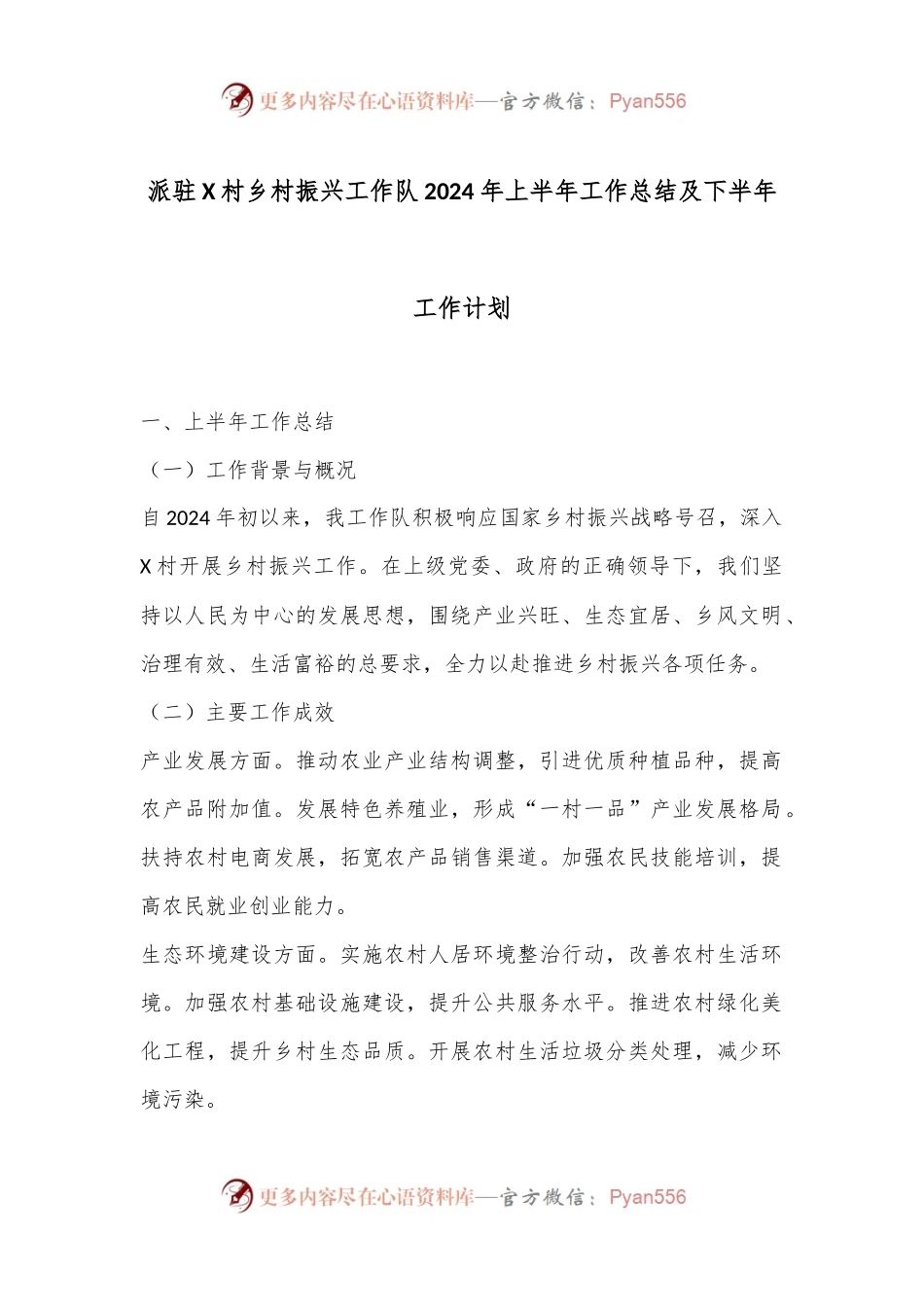 派驻X村乡村振兴工作队2024年上半年工作总结及下半年工作计划.docx_第1页