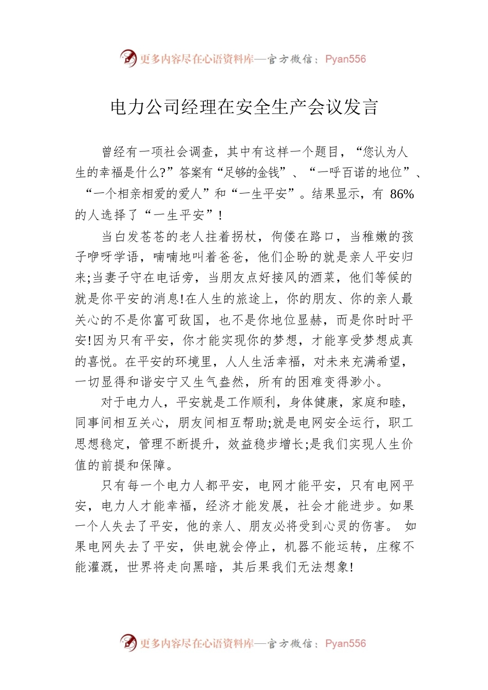 电力公司经理在安全生产会议发言.docx_第1页