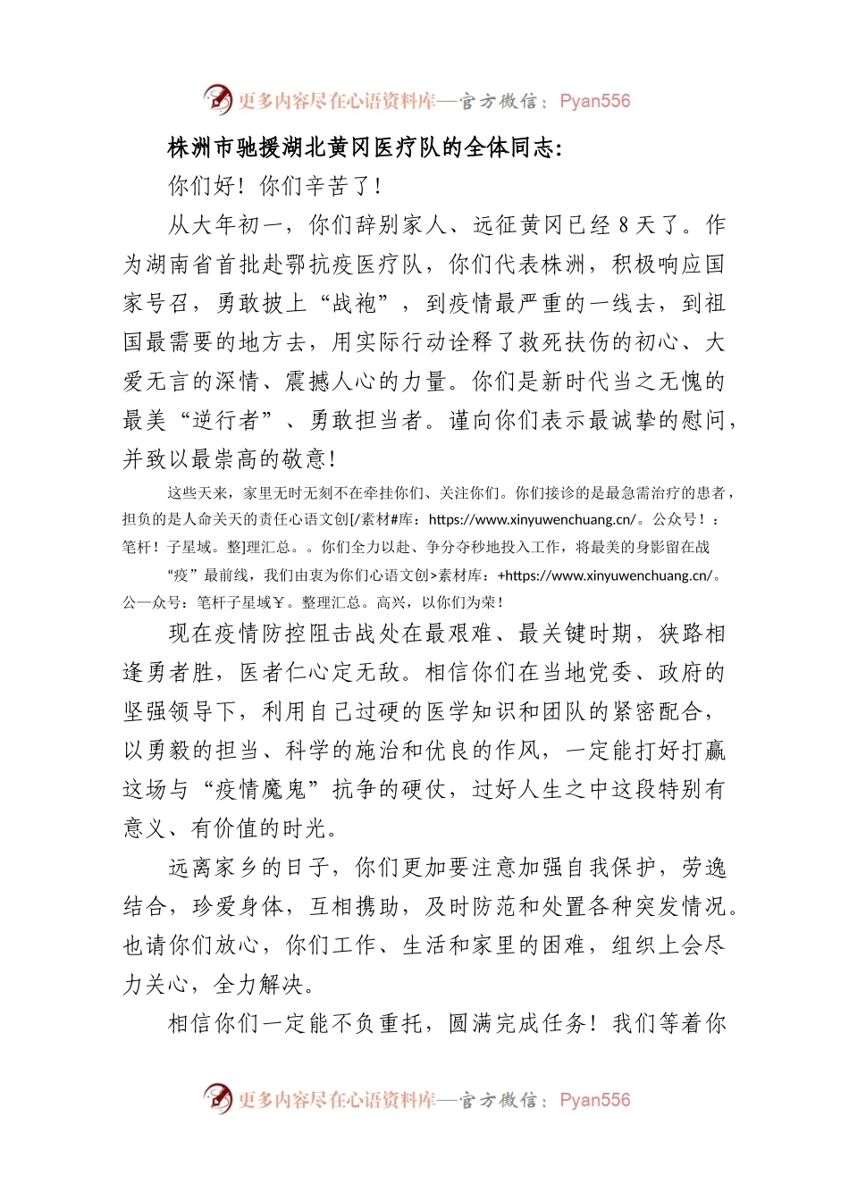 株洲市驰援湖北黄冈医疗队讲话.docx_第1页