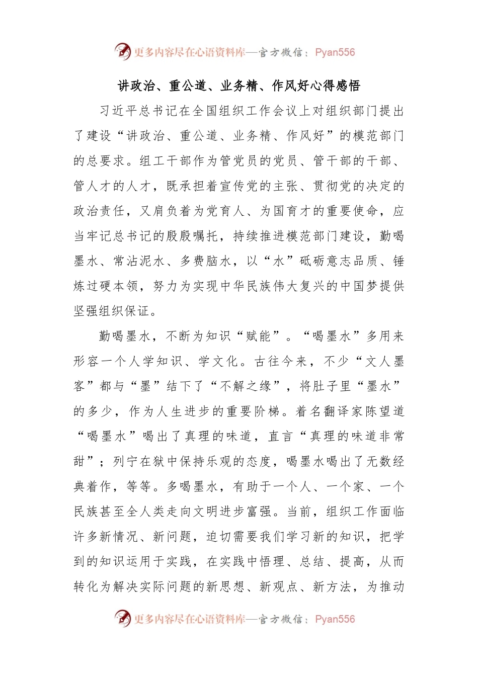 讲政治、重公道、业务精、作风好心得感悟.docx_第1页