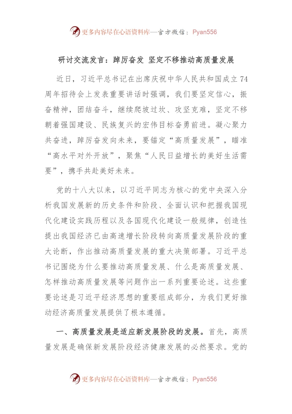 研讨交流发言：踔厉奋发 坚定不移推动高质量发展.docx_第1页