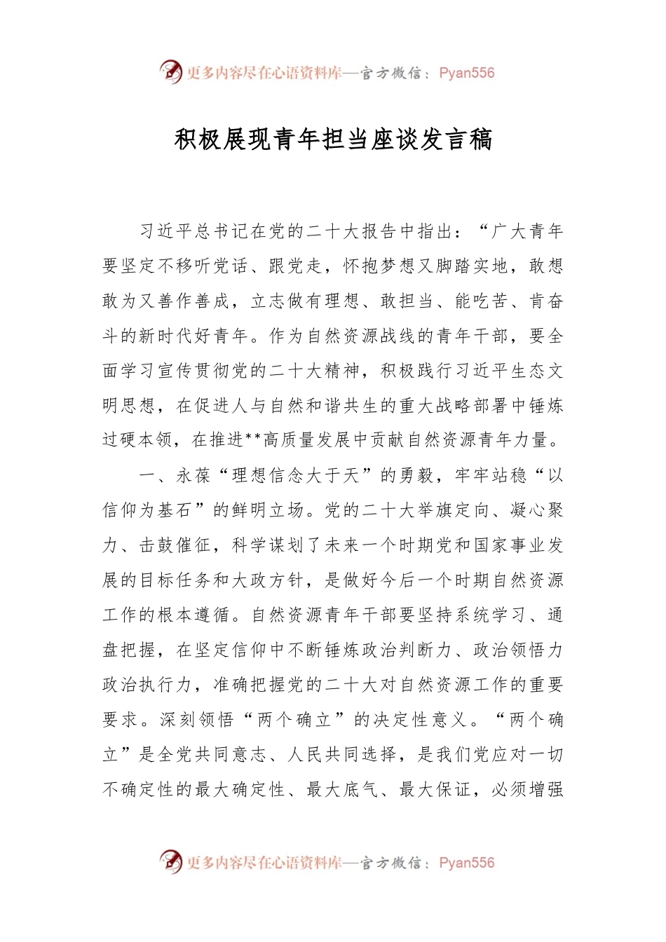 积极展现青年担当座谈发言稿.docx_第1页