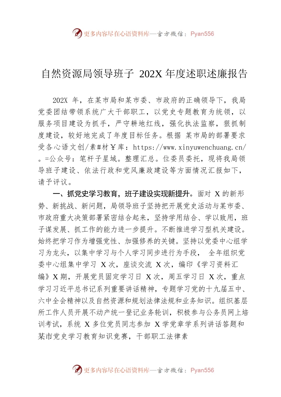 自然资源局领导班子202X年度述职述廉报告.docx_第1页