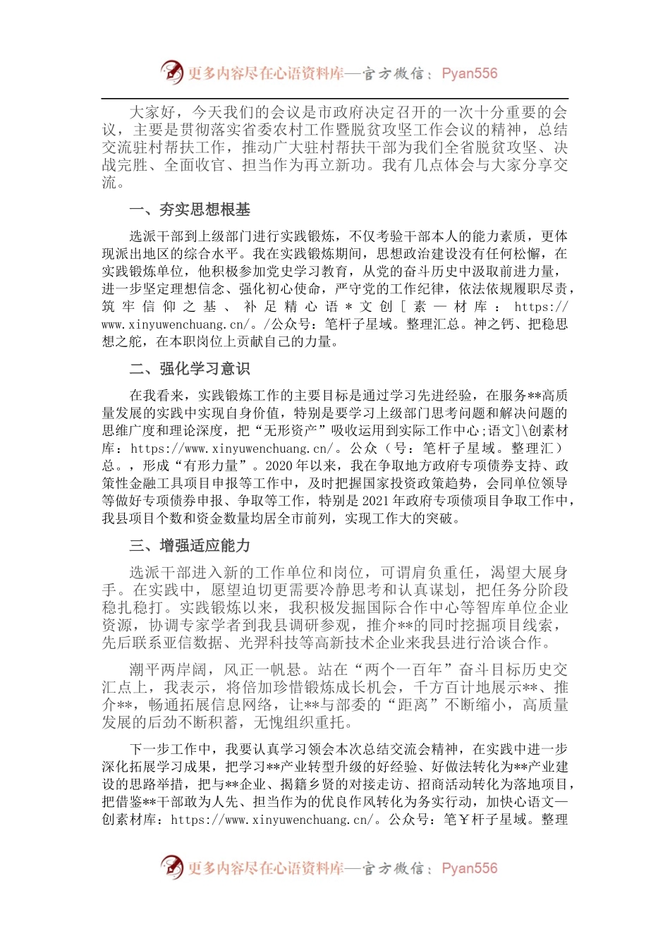 选派干部交流会发言稿.docx_第1页