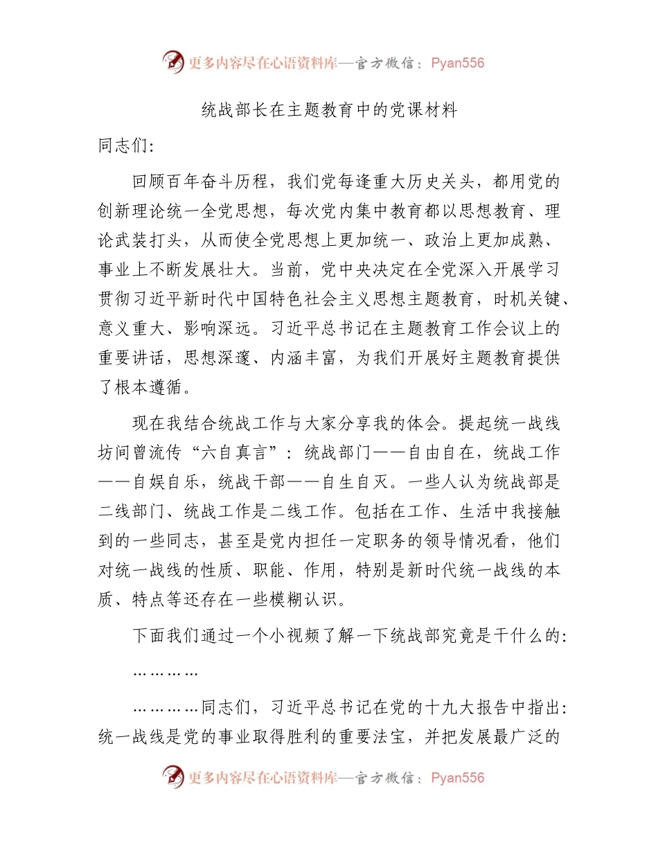 统战部长在主题教育中的党课13000字（结合统战工作）.docx_第1页