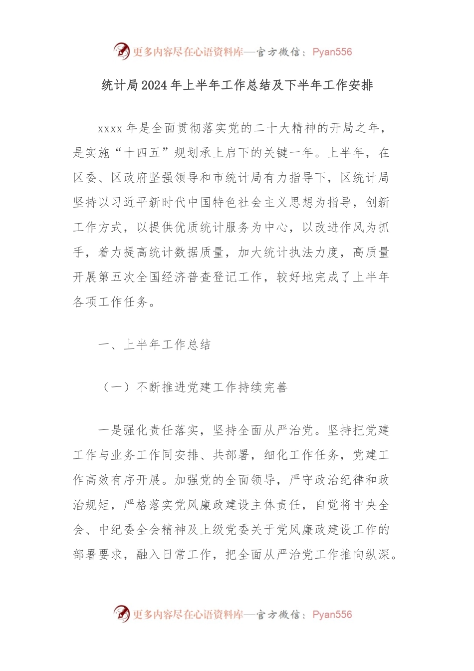 统计局2024年上半年工作总结及下半年工作安排.docx_第1页