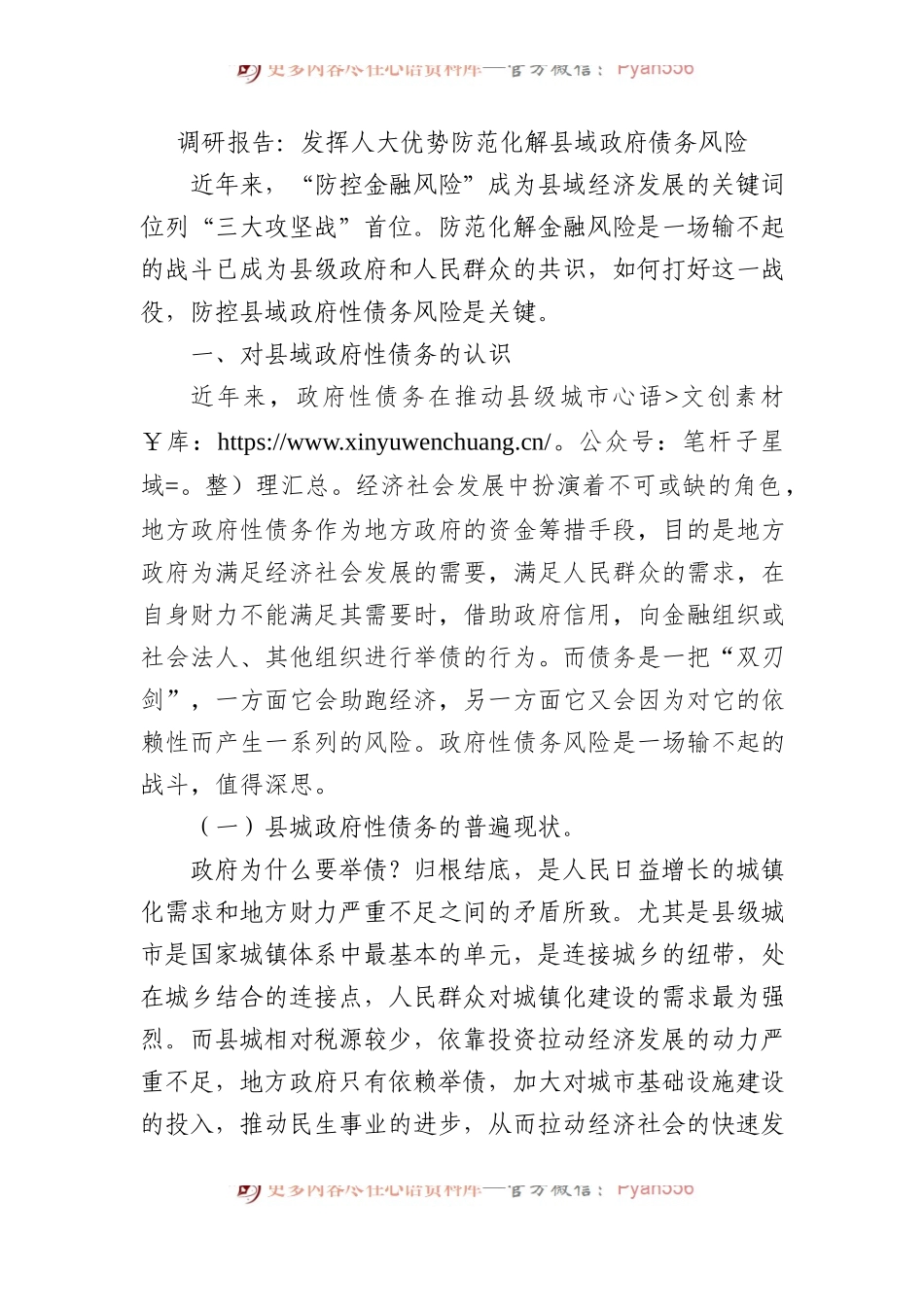 调研报告：发挥人大优势防范化解县域政府债务风险.docx_第1页