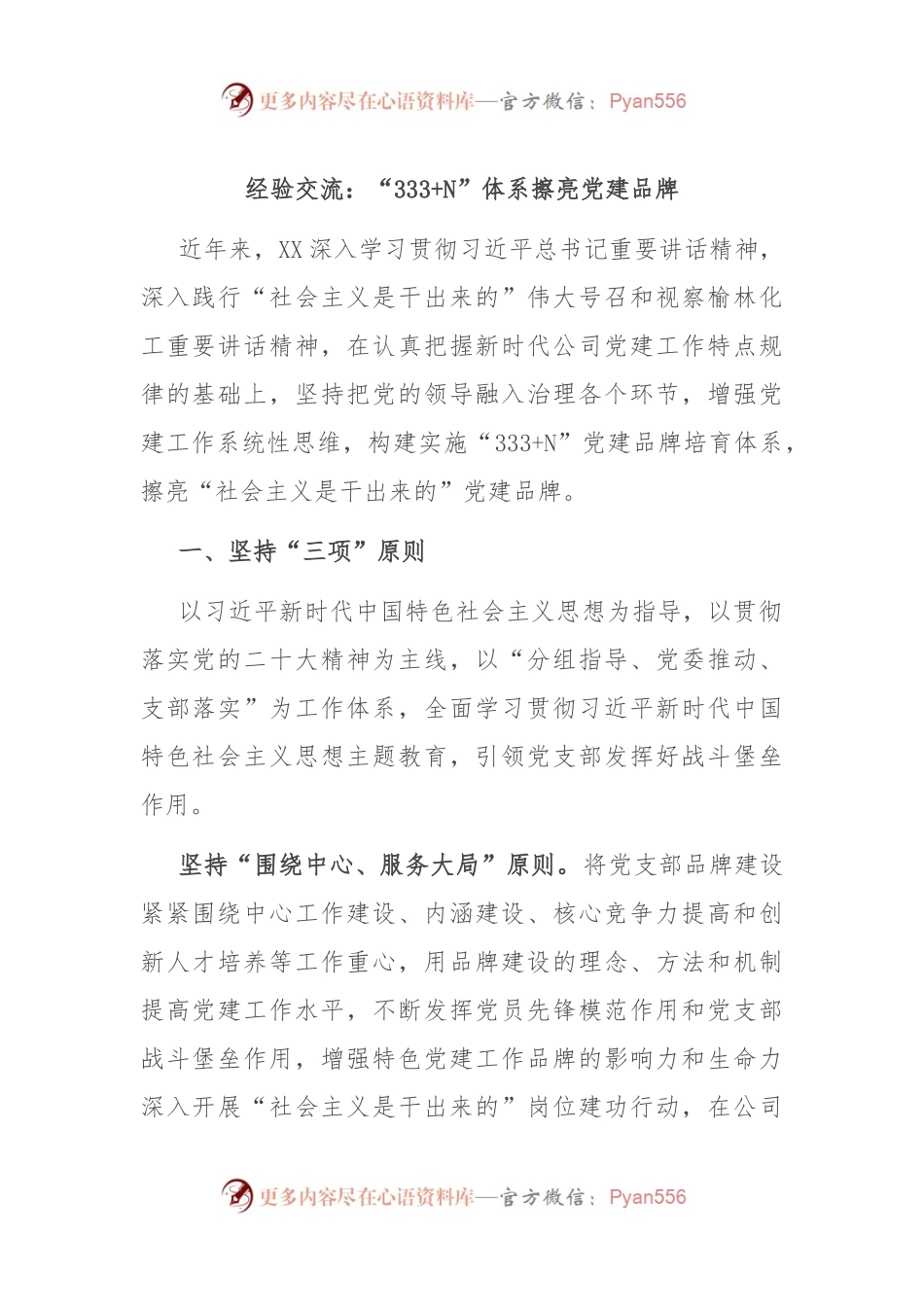 经验交流：“333+N”体系擦亮党建品牌.docx_第1页