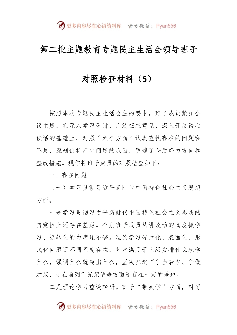 第二批主题教育专题民主生活会领导班子对照检查材料（5）.docx_第1页