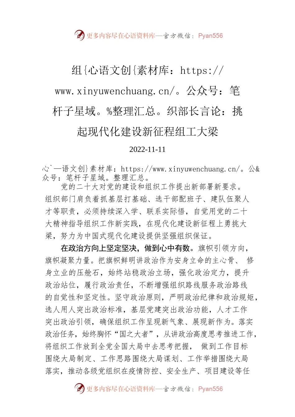 组织部长言论：挑起现代化建设新征程组工大梁.docx_第1页