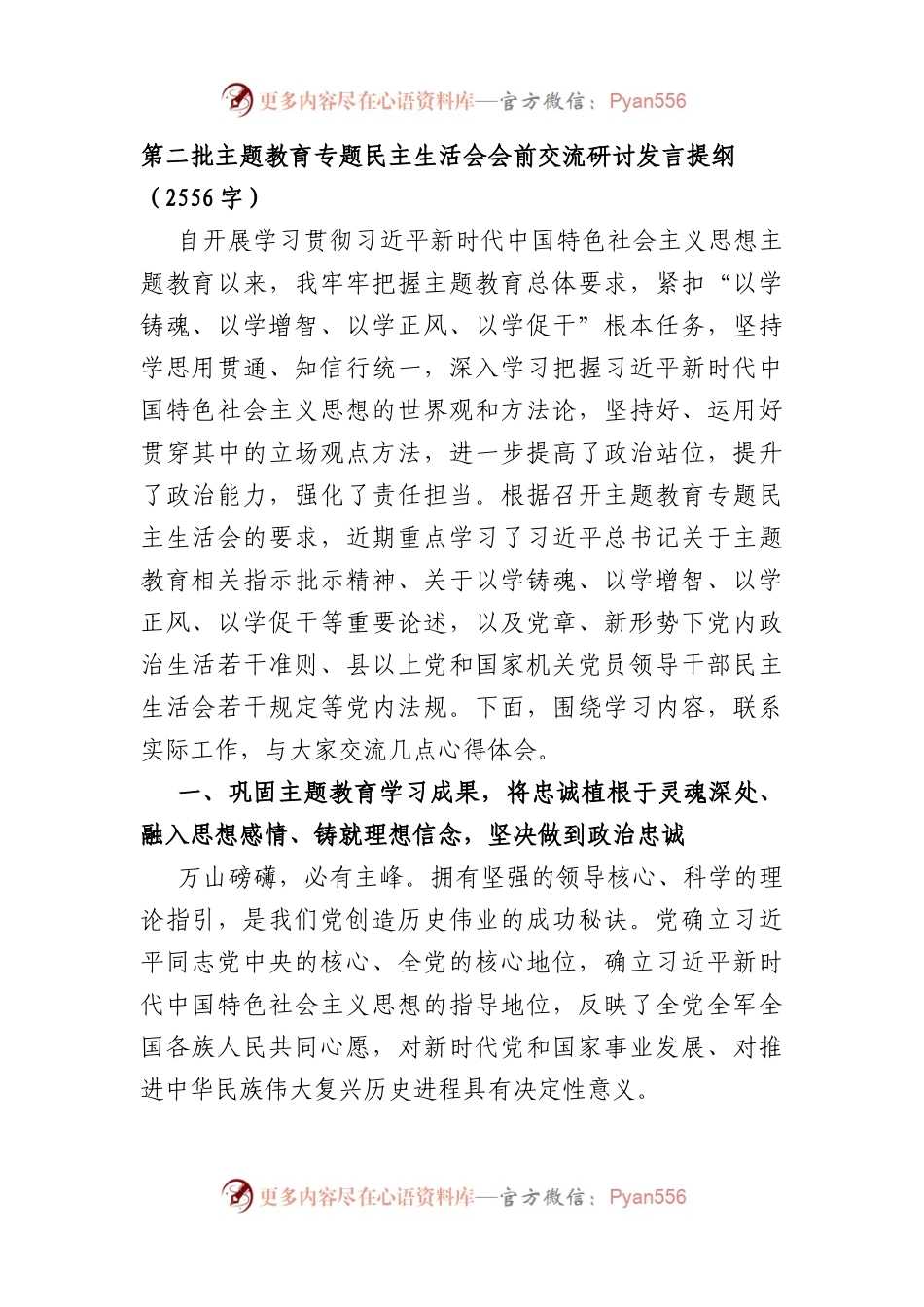 第二批主题教育专题民主生活会会前交流研讨发言提纲.docx_第1页