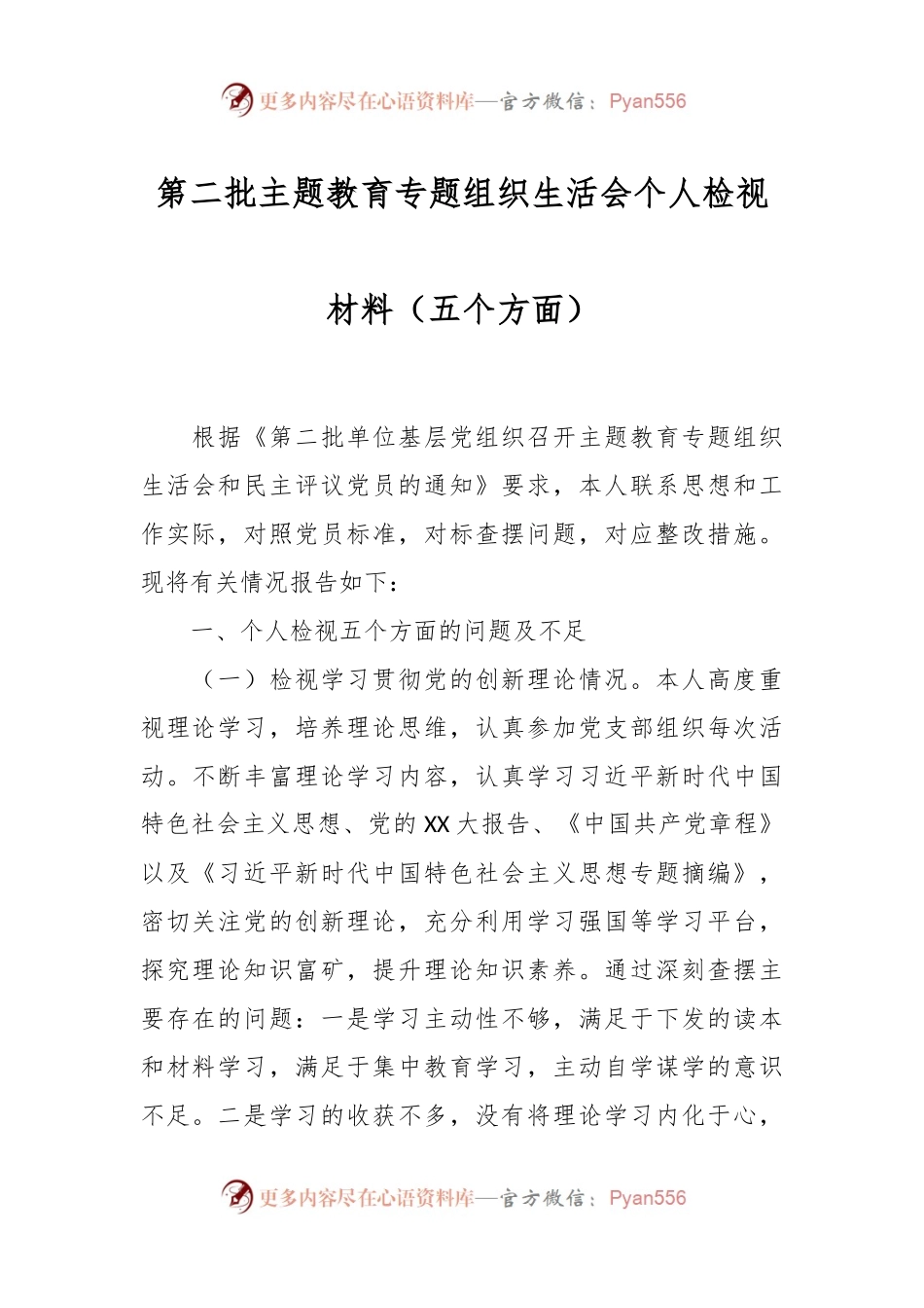 第二批主题教育专题组织生活会个人检视材料（五个方面）.docx_第1页