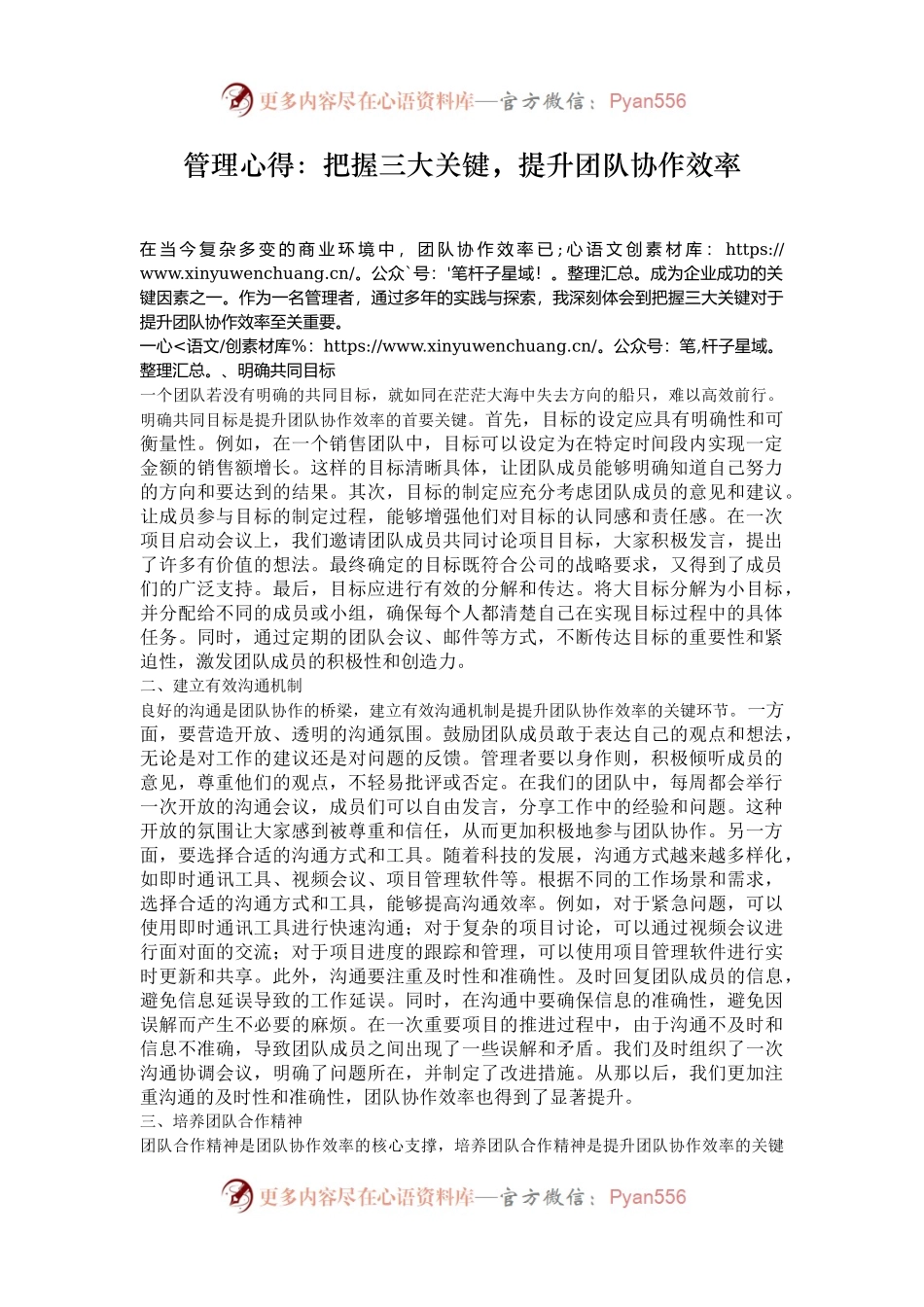 管理心得：把握三大关键，提升团队协作效率.docx_第1页
