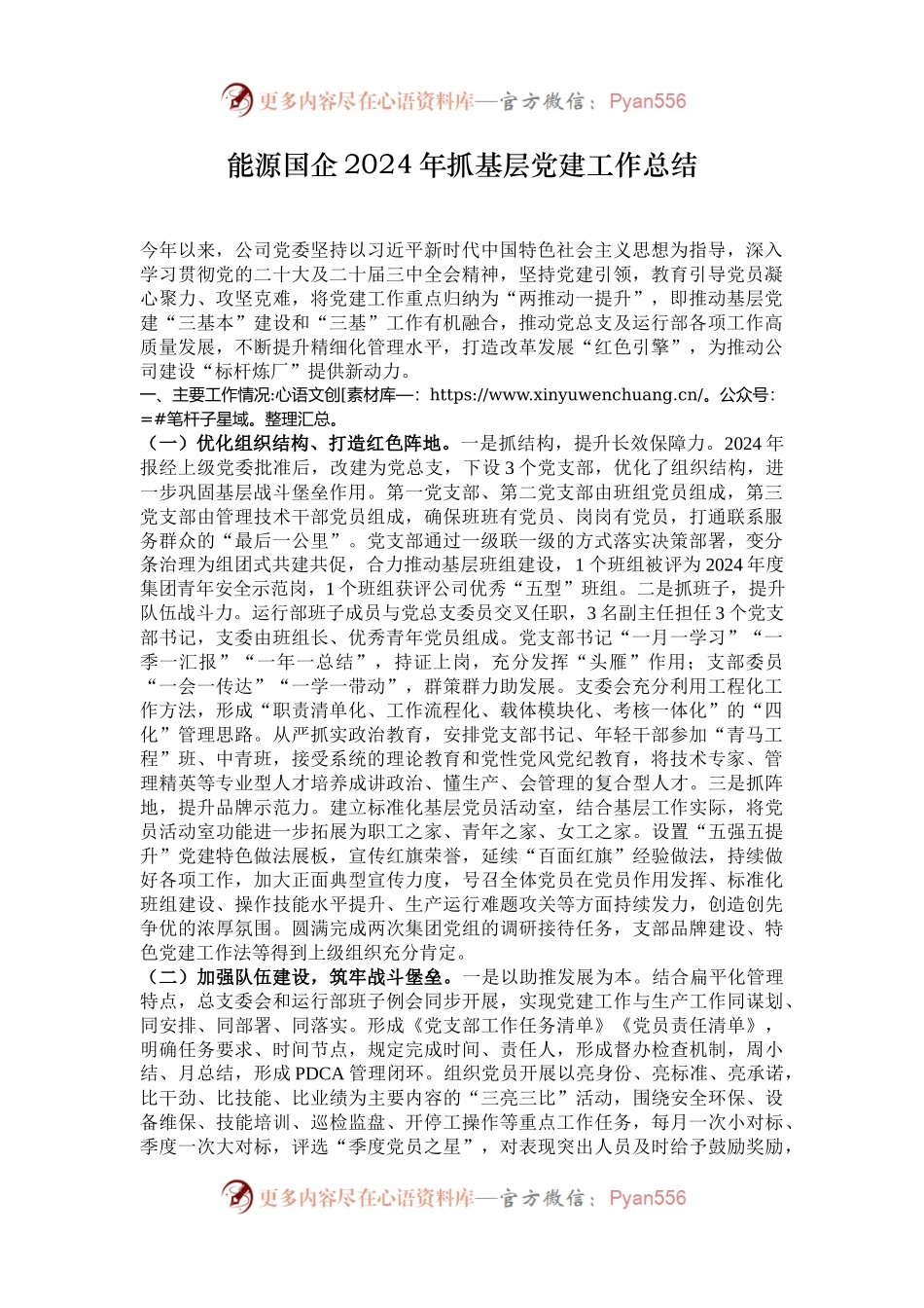 能源国企2024年抓基层党建工作总结.docx_第1页
