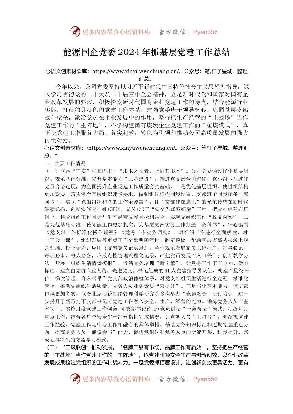 能源国企党委2024年抓基层党建工作总结.docx_第1页