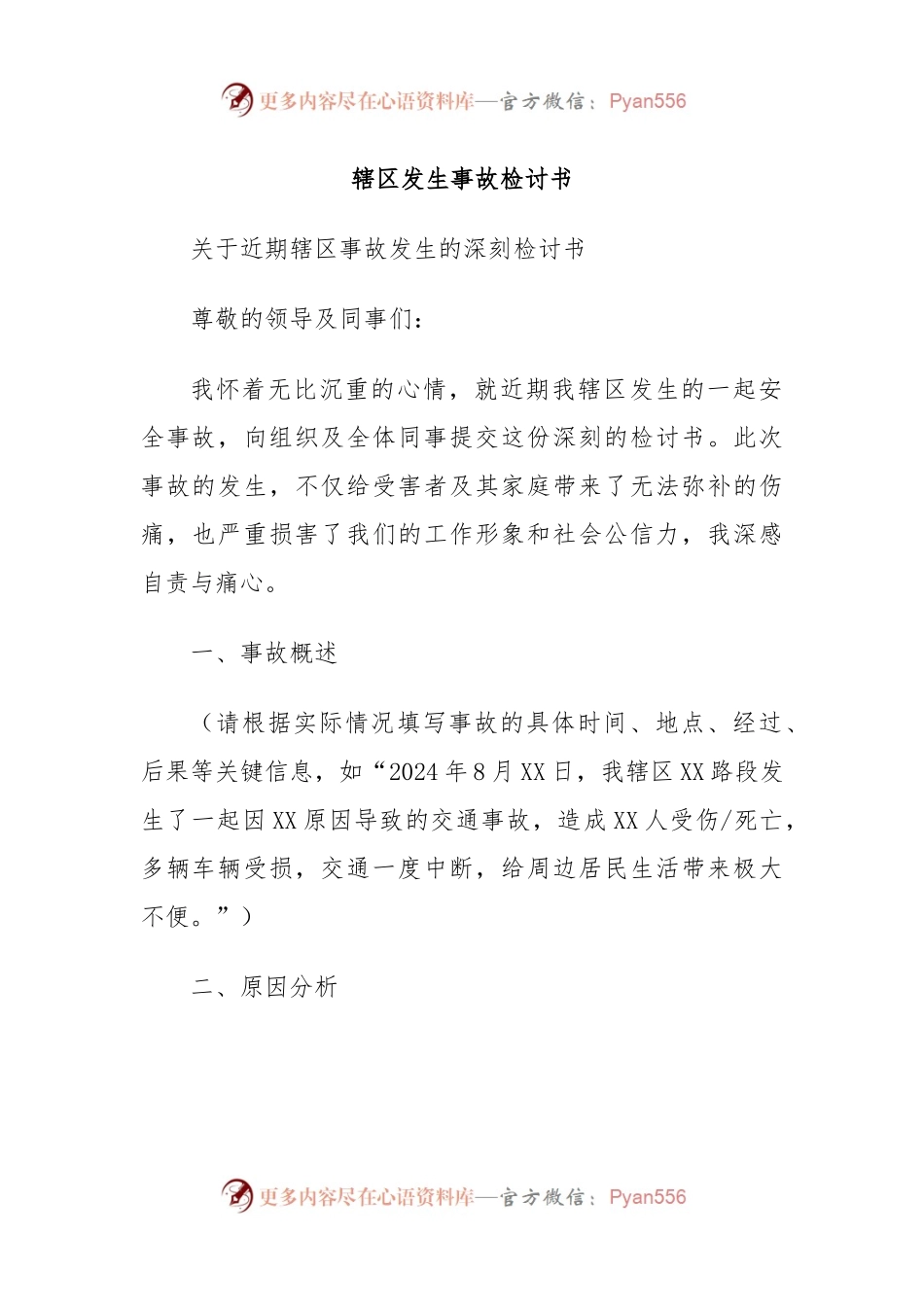 辖区发生事故检讨书.docx_第1页