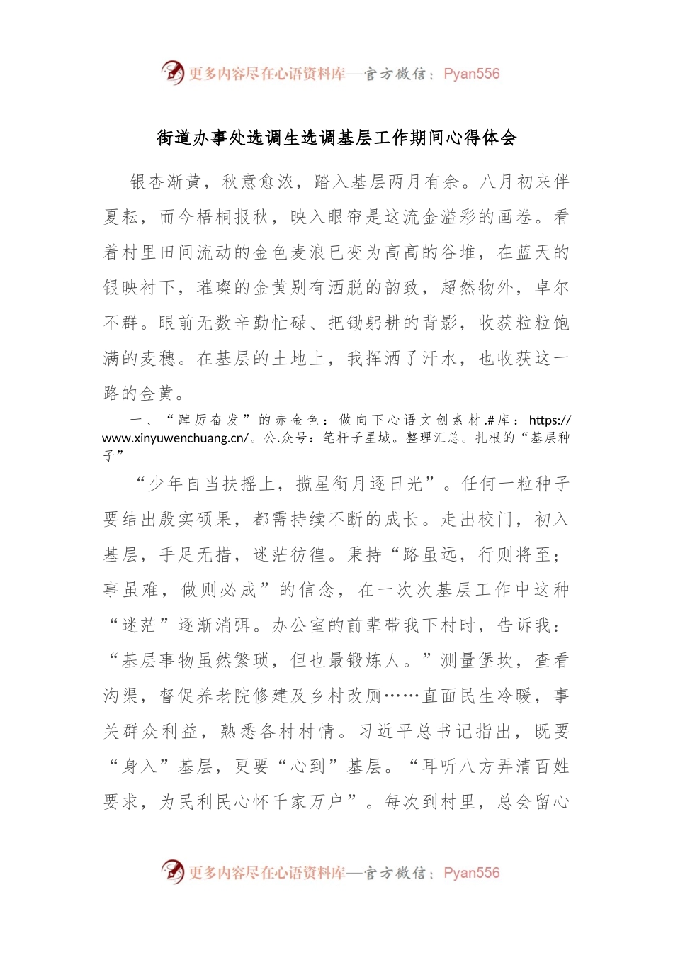 街道办事处选调生选调基层工作期间心得体会.docx_第1页