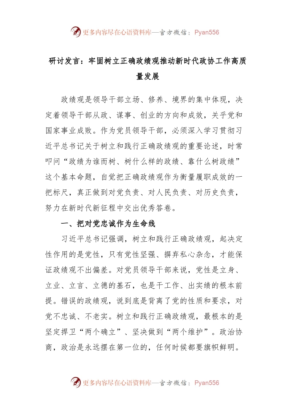 研讨发言：牢固树立正确政绩观推动新时代政协工作高质量发展.docx_第1页