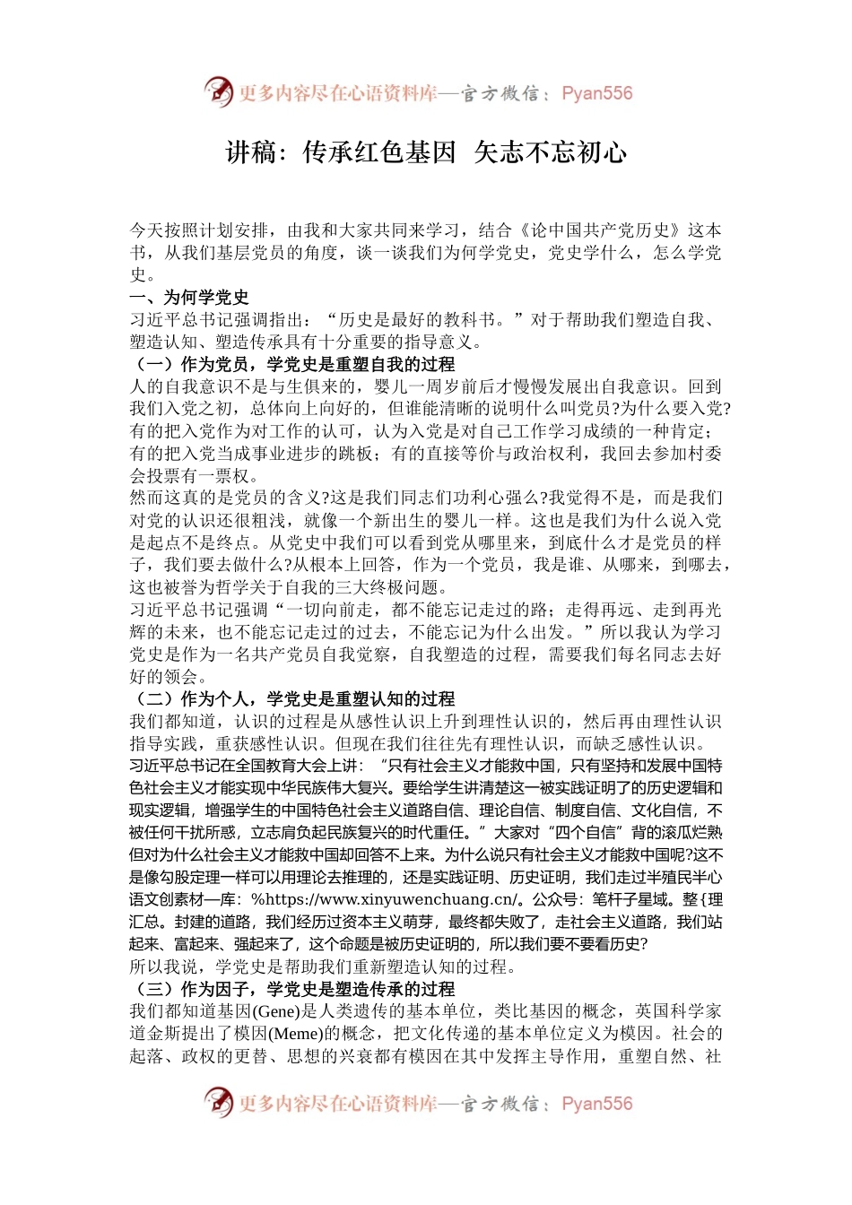 讲稿：传承红色基因  矢志不忘初心.docx_第1页