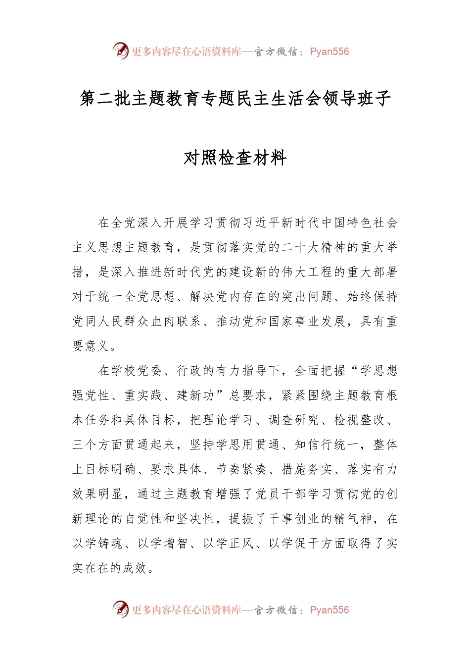 第二批主题教育专题民主生活会领导班子对照检查材料.docx_第1页
