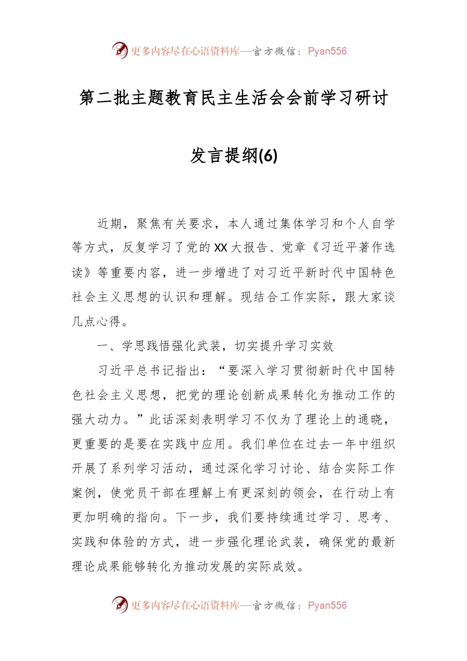 第二批主题教育民主生活会会前学习研讨发言提纲 (6).docx_第1页