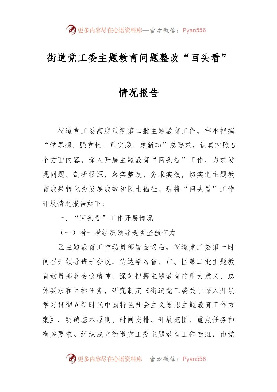 街道党工委主题教育问题整改“回头看”情况报告.docx_第1页