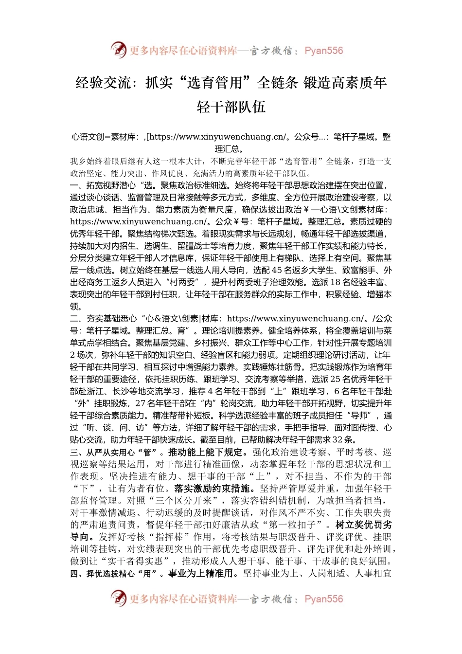 经验交流：抓实“选育管用”全链条 锻造高素质年轻干部队伍.docx_第1页
