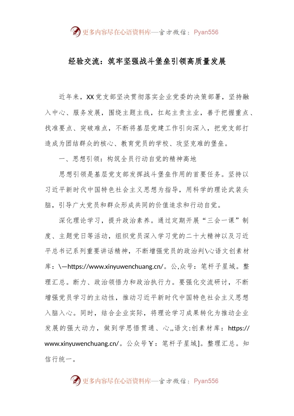 经验交流：筑牢坚强战斗堡垒 引领高质量发展.docx_第1页