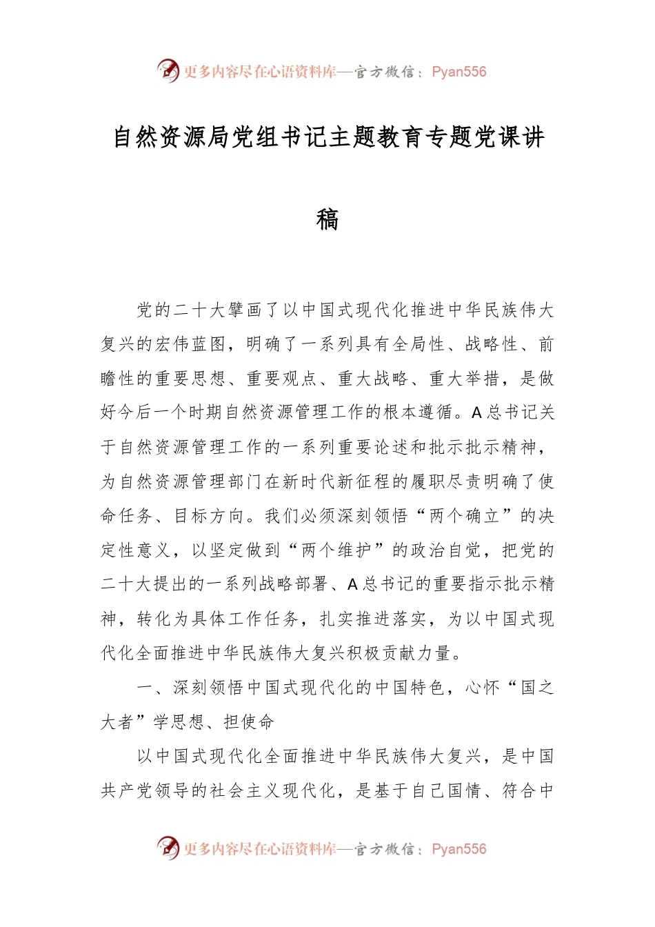自然资源局党组书记主题教育专题党课讲稿.docx_第1页
