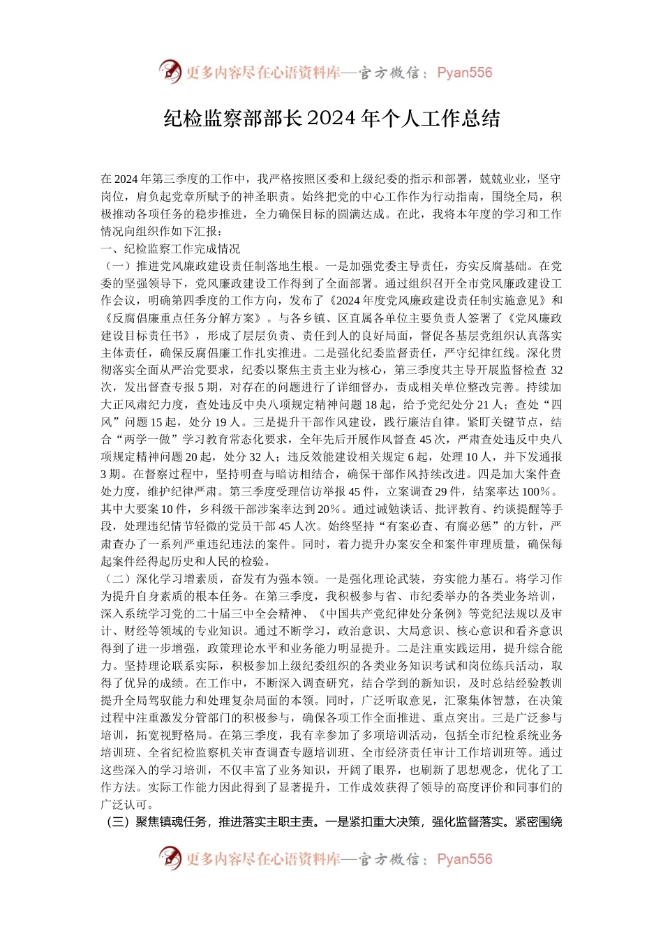 纪检监察部部长2024年个人工作总结.docx_第1页