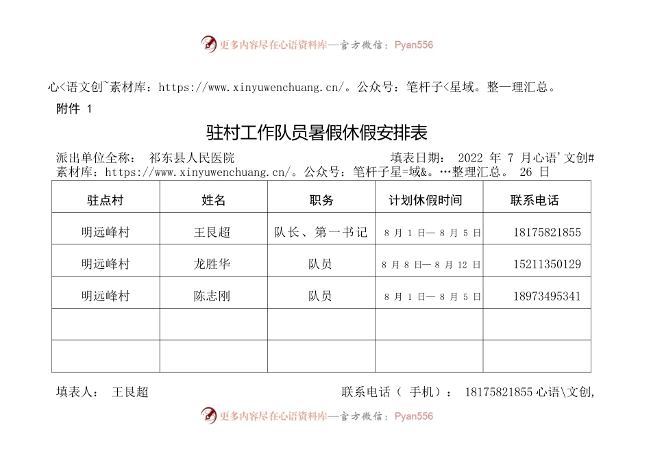 过水坪镇驻村工作队员暑假休假安排表.docx_第1页