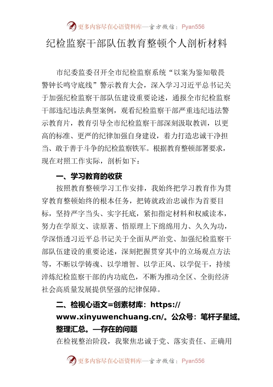 纪检监察干部队伍教育整顿个人剖析材料.docx_第1页