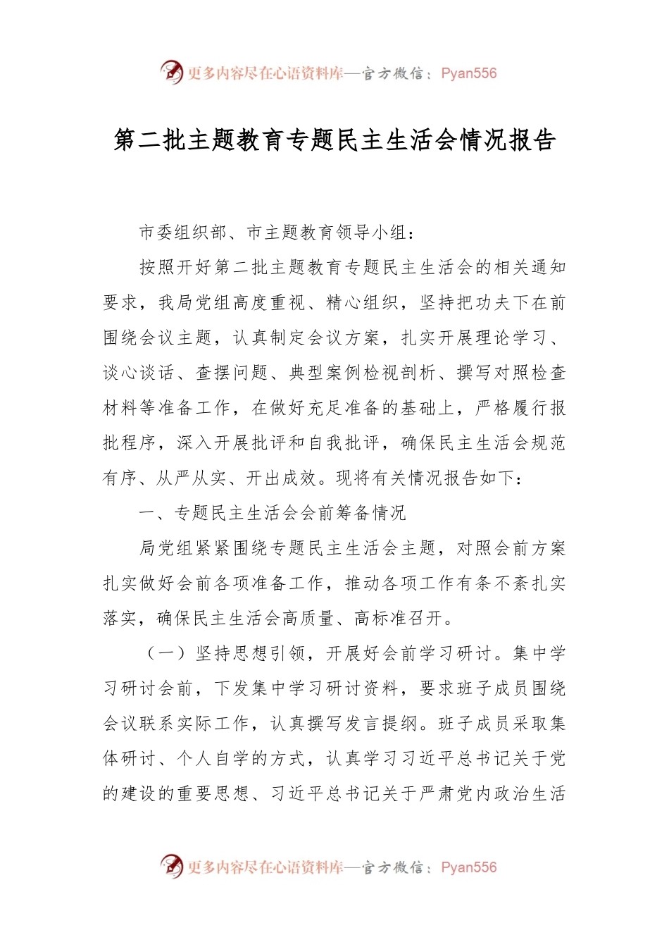 第二批主题教育专题民主生活会情况报告.docx_第1页