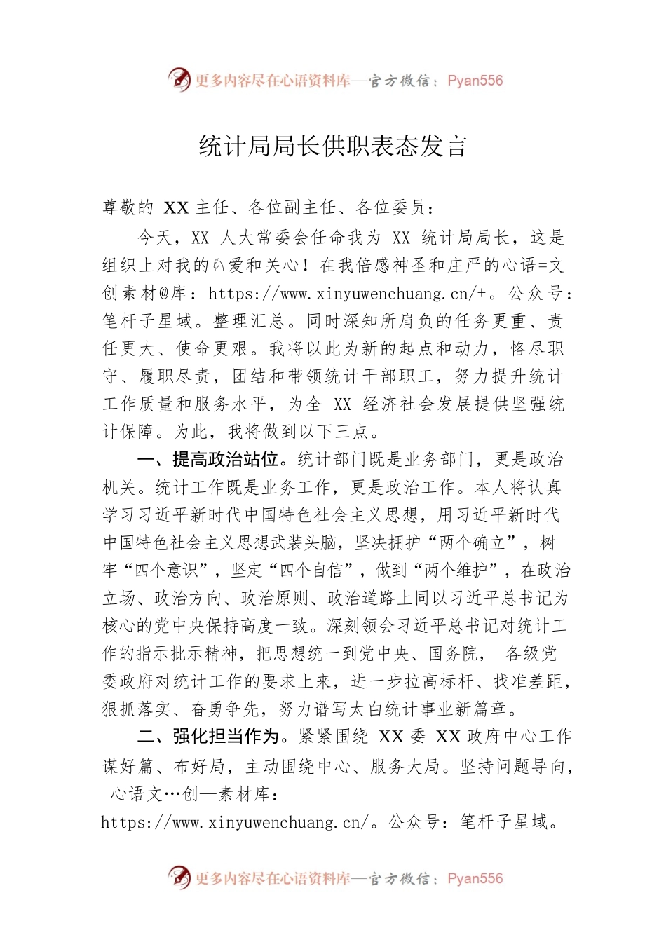 统计局局长供职表态发言.docx_第1页