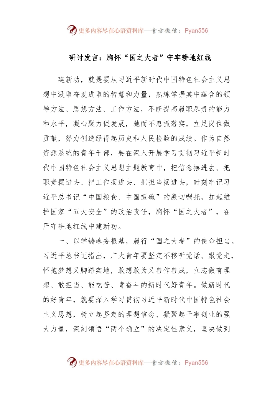 研讨发言：胸怀“国之大者”守牢耕地红线.docx_第1页