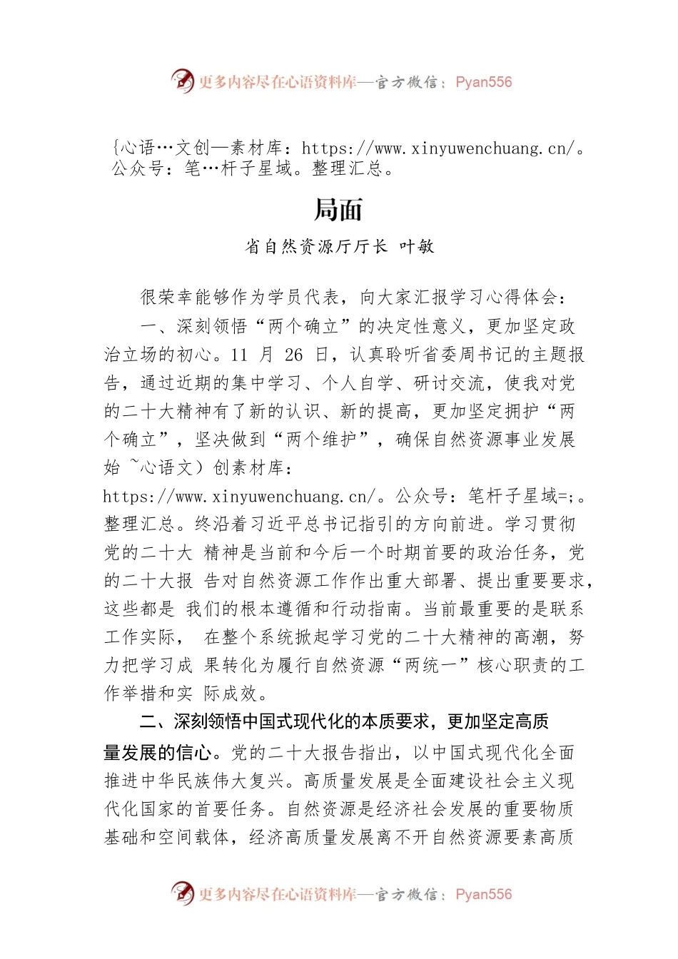 省自然资源厅厅长叶敏：学思践悟、勇毅前行 开创自然资源工作新局面.docx_第1页