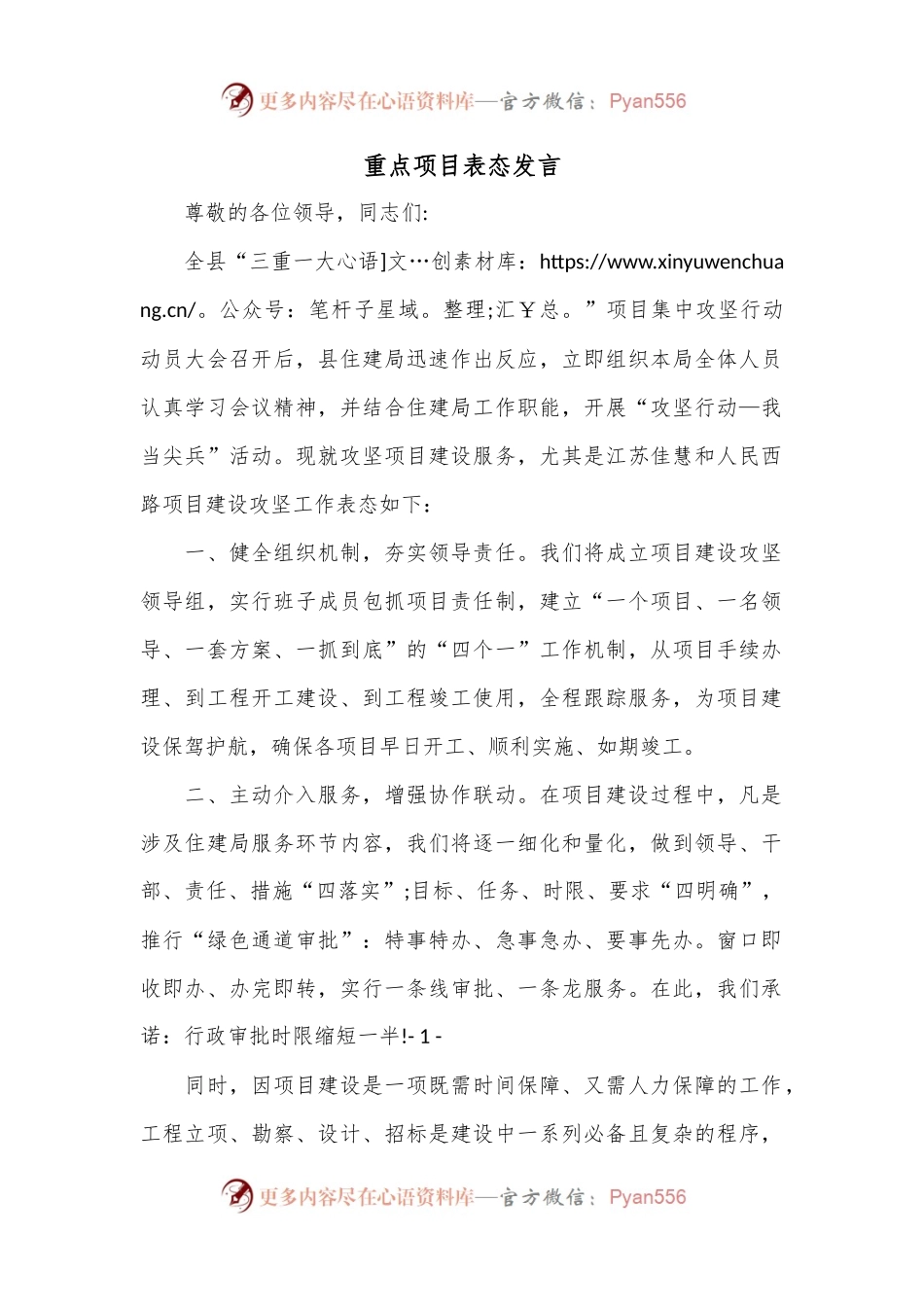 重点项目表态发言.docx_第1页