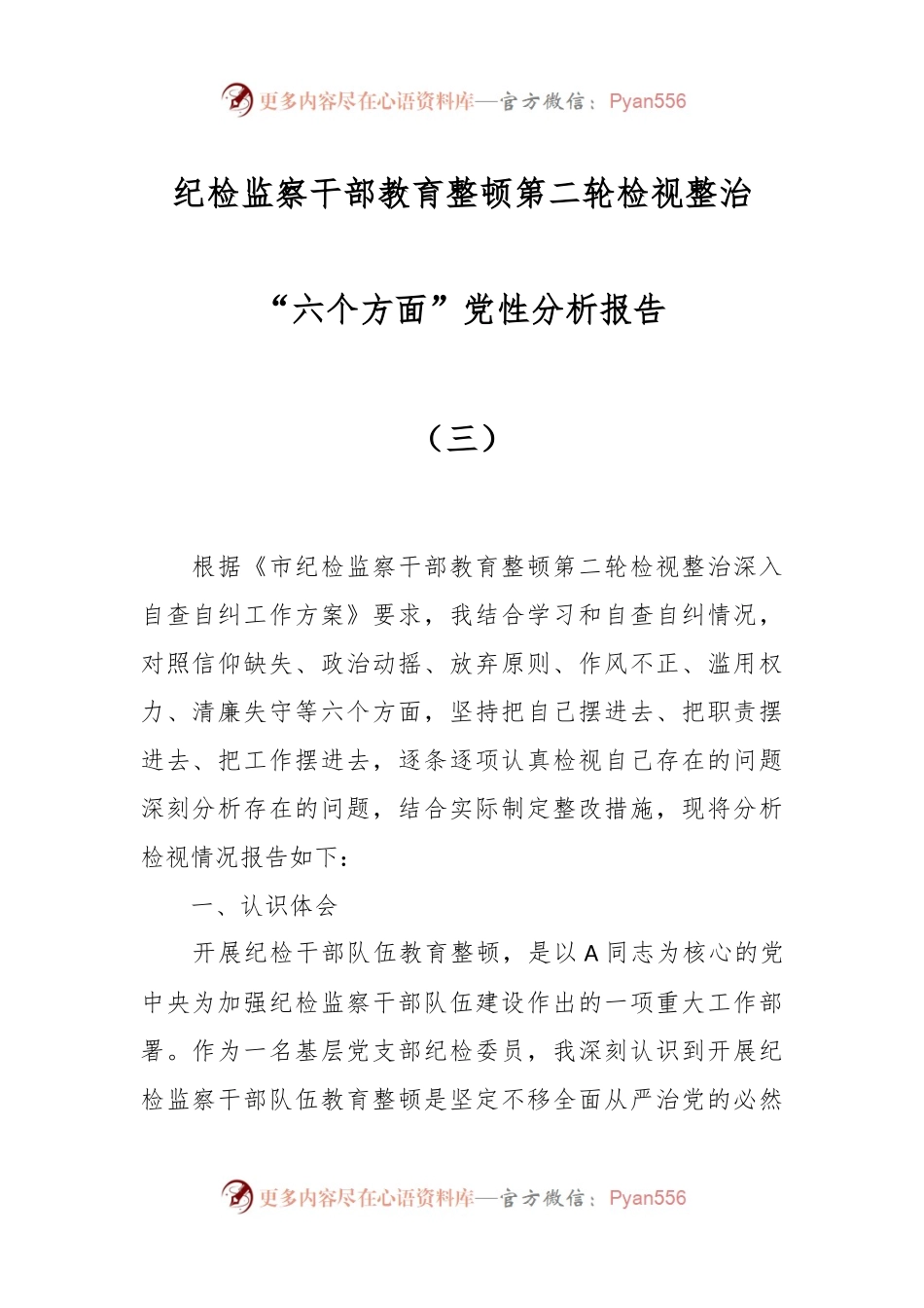 纪检监察干部教育整顿第二轮检视整治“六个方面”党性分析报告（三）.docx_第1页