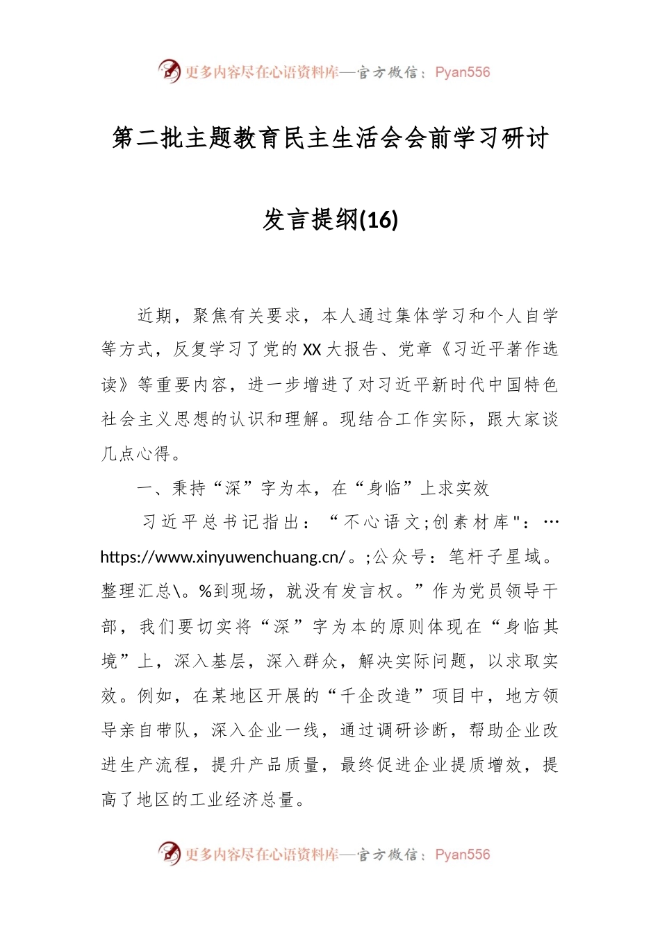 第二批主题教育民主生活会会前学习研讨发言提纲 (16).docx_第1页