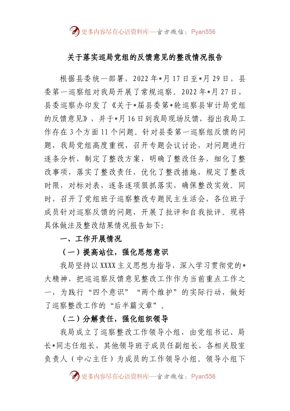 落实巡局党组的反馈意见的整改情况报告.docx_第1页