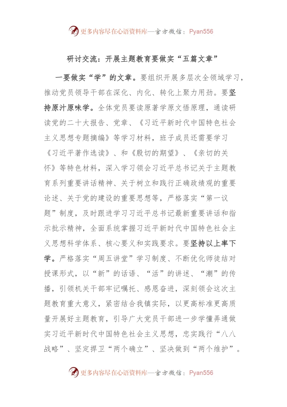 研讨交流：开展主题教育要做实“五篇文章”.docx_第1页