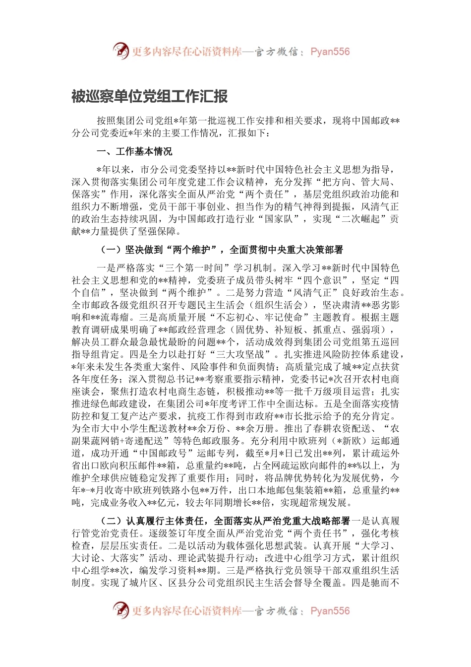 被巡察单位党组工作汇报（三）.docx_第1页