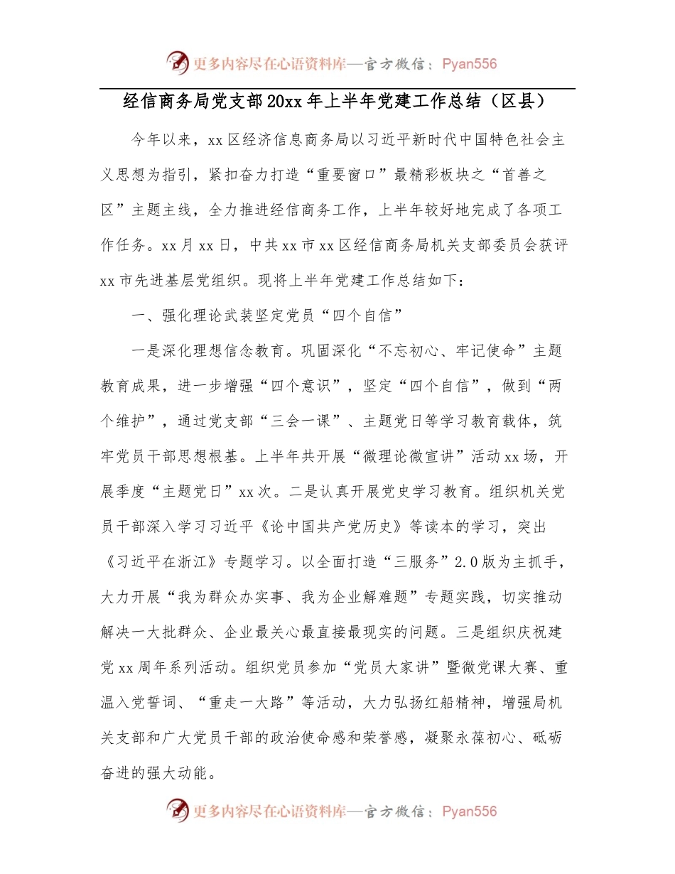 经信商务局党支部20xx年上半年党建工作总结[区县].docx_第1页